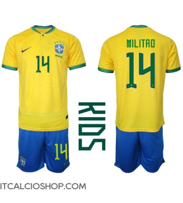 Brasile Eder Militao #14 Prima Maglia Bambino Mondiali 2022 Manica Corta (+ Pantaloni corti)